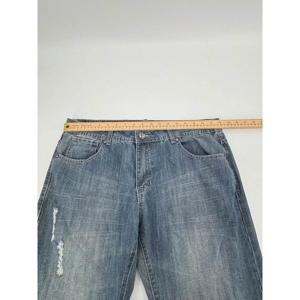 Ecko Unltd Mens Distressed Embroidered Cross Pocket Jeans Blue Size 36 Y2K